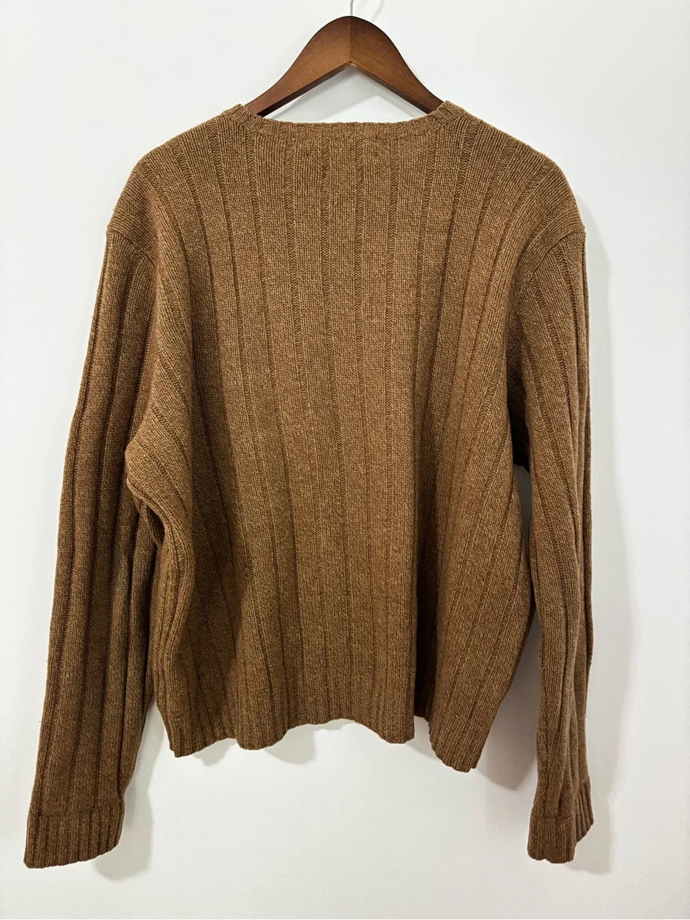 Polo Ralph Lauren XL 100% Lambswool Ribbed Crewneck Sweater Brown Camel